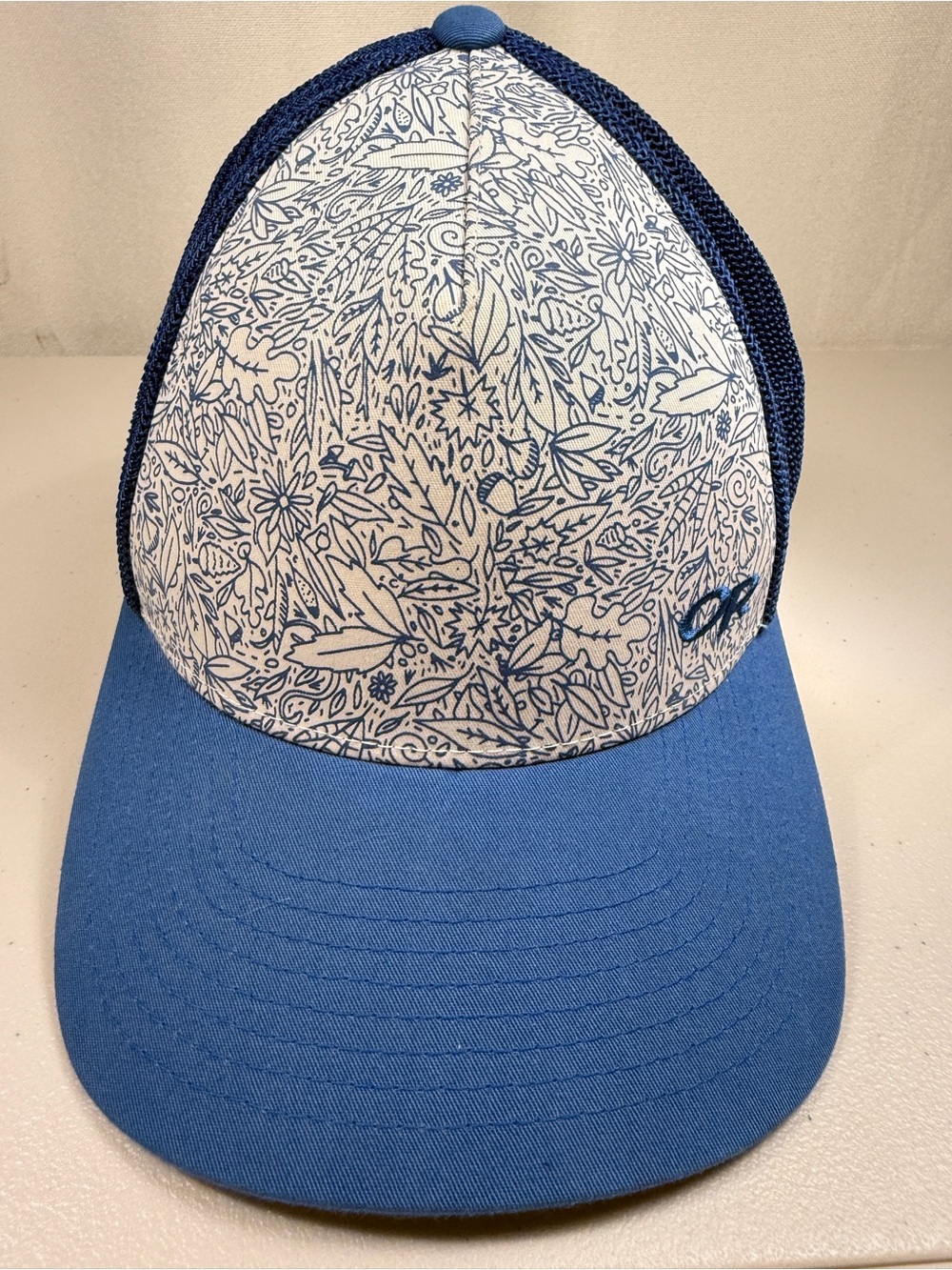Outdoor Research Hat Mens Snapback Trucker Botanical Leaf Floral Blue Cream Cap